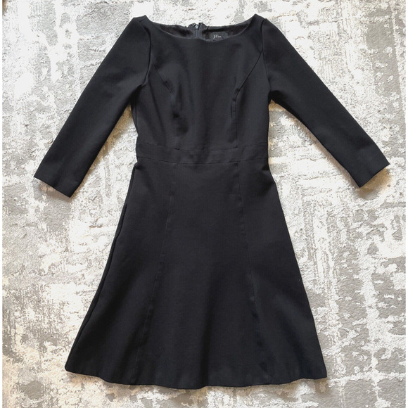 J. Crew Dresses & Skirts - J. Crew Black 3/4 Sleeves Ponte Fit & Flare Dress Back‎ Zipper Women's Size 2
